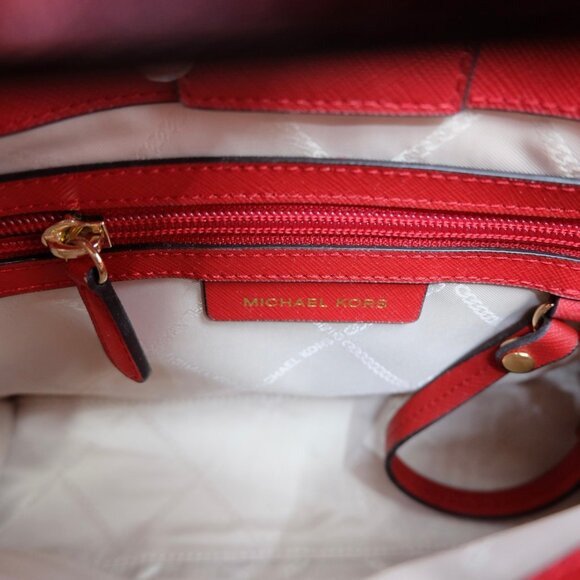 MICHAEL KORS~Karla East West~DOUBLE ZIP CROSSBODY SMALL SATCHEL RED LEATHER BAG - Picture 6 of 6